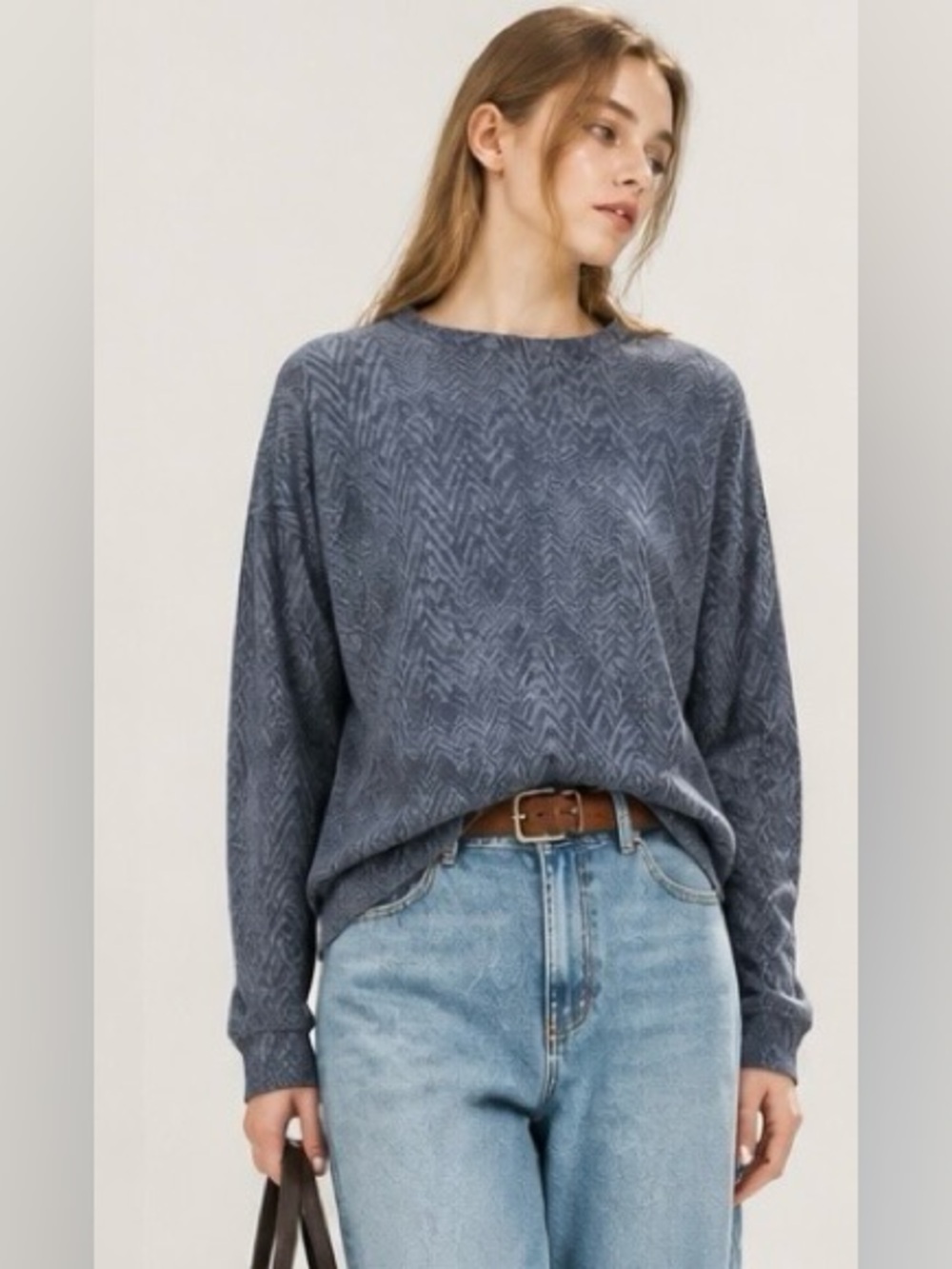 ATHLETA Sweater Pullover Street Print Sweatshirt Oversize Blue Knit French Terry